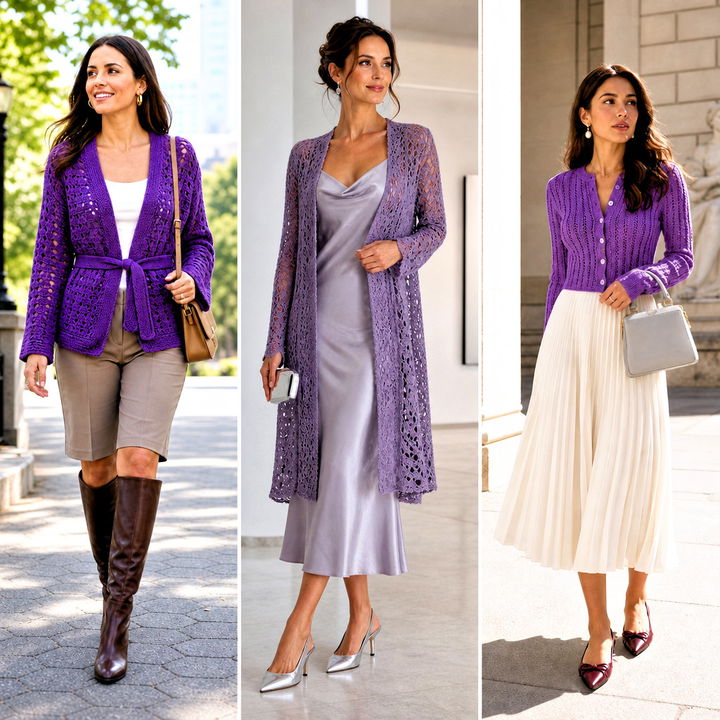 15 Purple Crochet Cardigan on Hanger Outfit Ideas for Fall