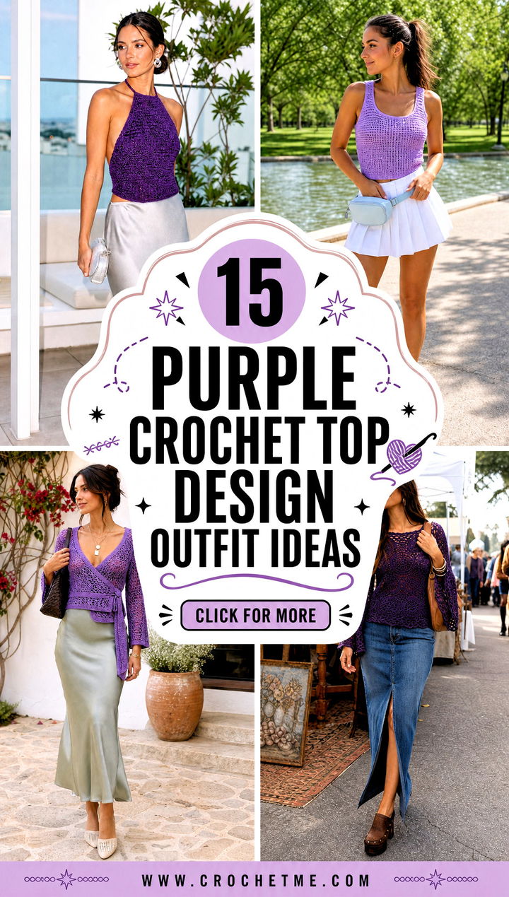 15 purple crochet top design outfit ideas - 15 purple crochet top design outfit ideas