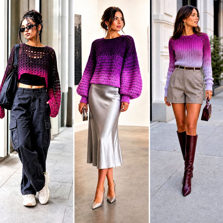 15 Purple Ombre Crochet Sweater Outfit Ideas for Dreamy Style