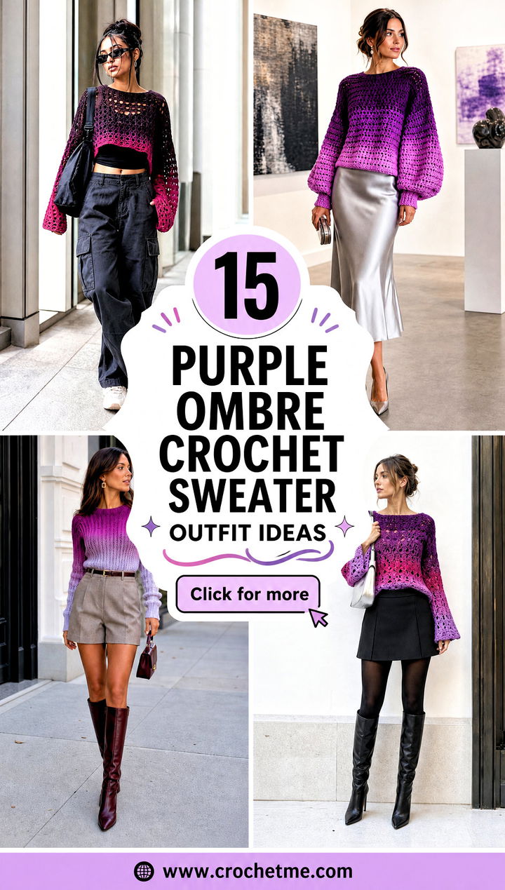15 purple ombre crochet sweater outfit ideas - 15 purple ombre crochet sweater outfit ideas