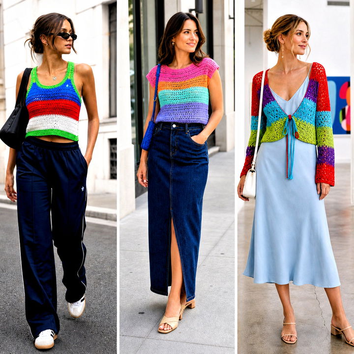 15 Rainbow Crochet Summer Top Outfit Ideas for Beach Days