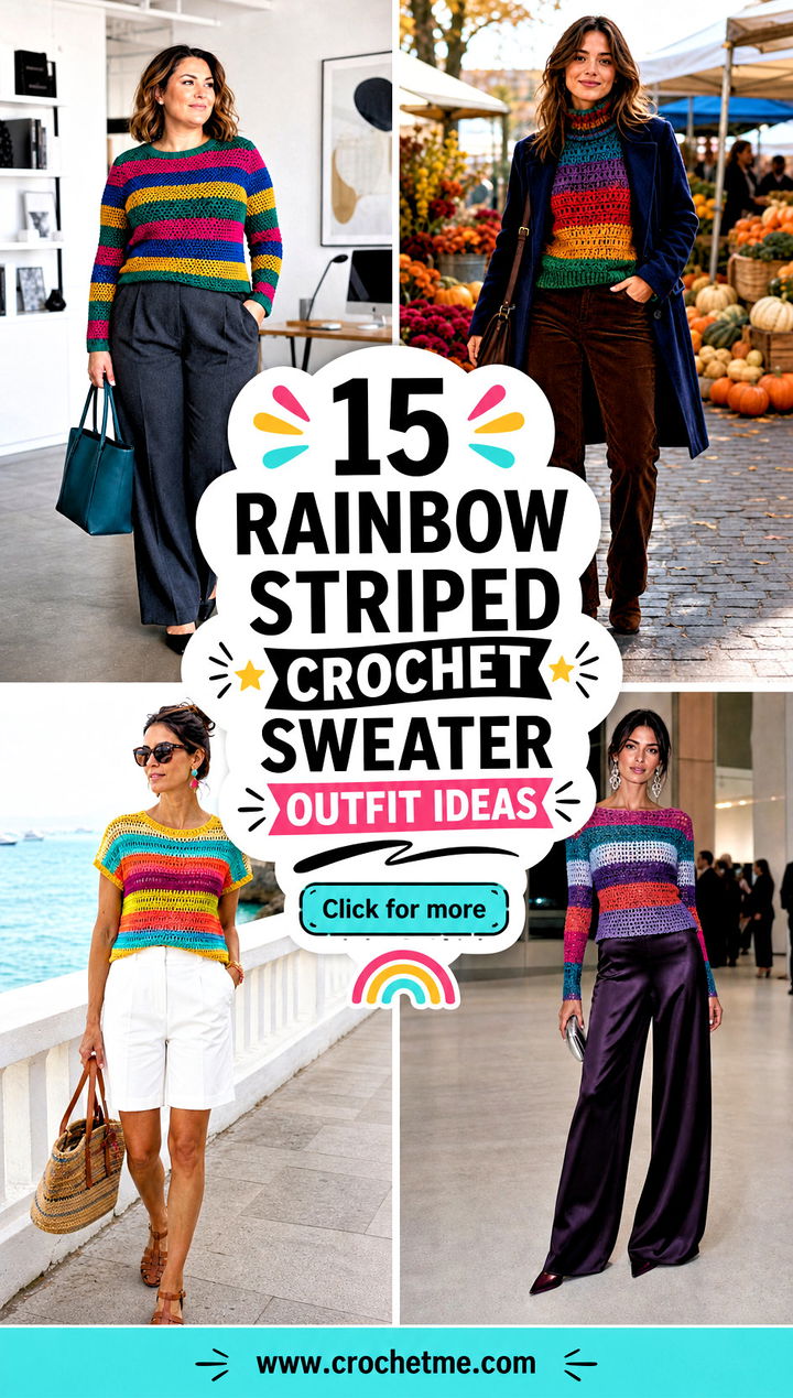 15 rainbow striped crochet sweater outfit ideas - 15 rainbow striped crochet sweater outfit ideas