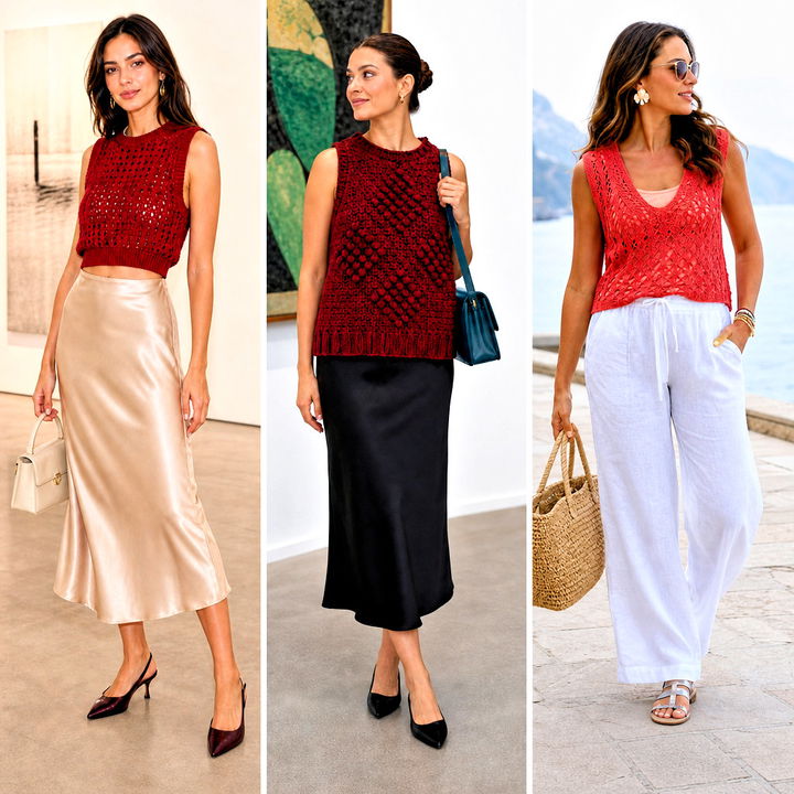 15 Red Crocheted Sweater Vest Outfit Ideas for Cozy Days