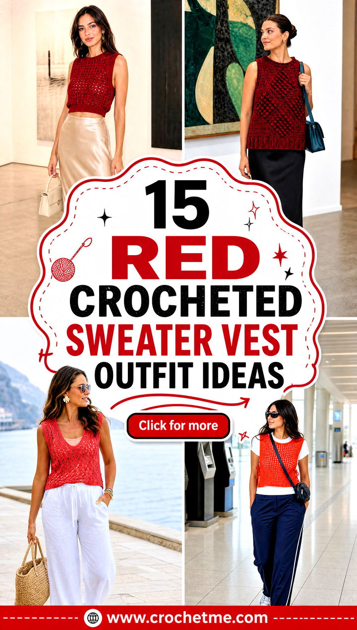 15 red crocheted sweater vest outfit ideas - 15 red crocheted sweater vest outfit ideas