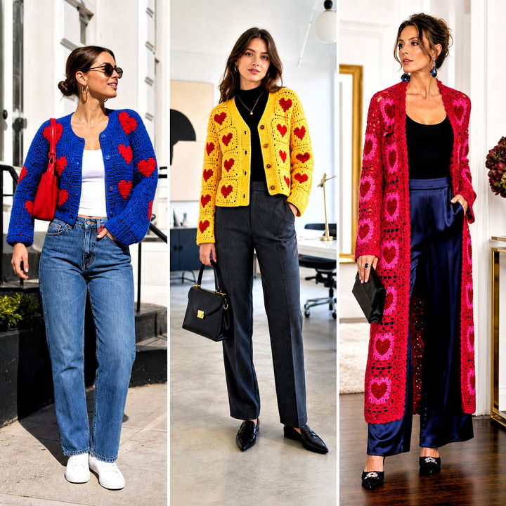 15 red heart granny square cardigan outfit ideas