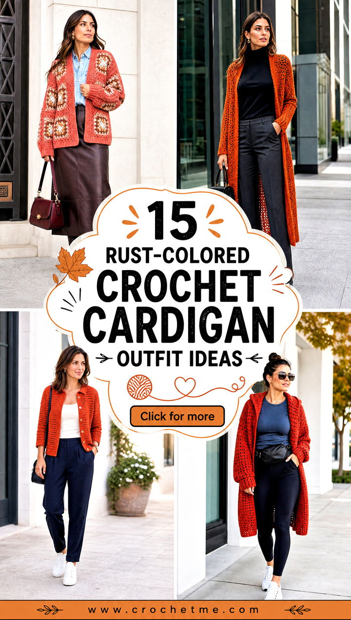 15 rust-colored crochet cardigan outfit ideas - 15 rust-colored crochet cardigan outfit ideas