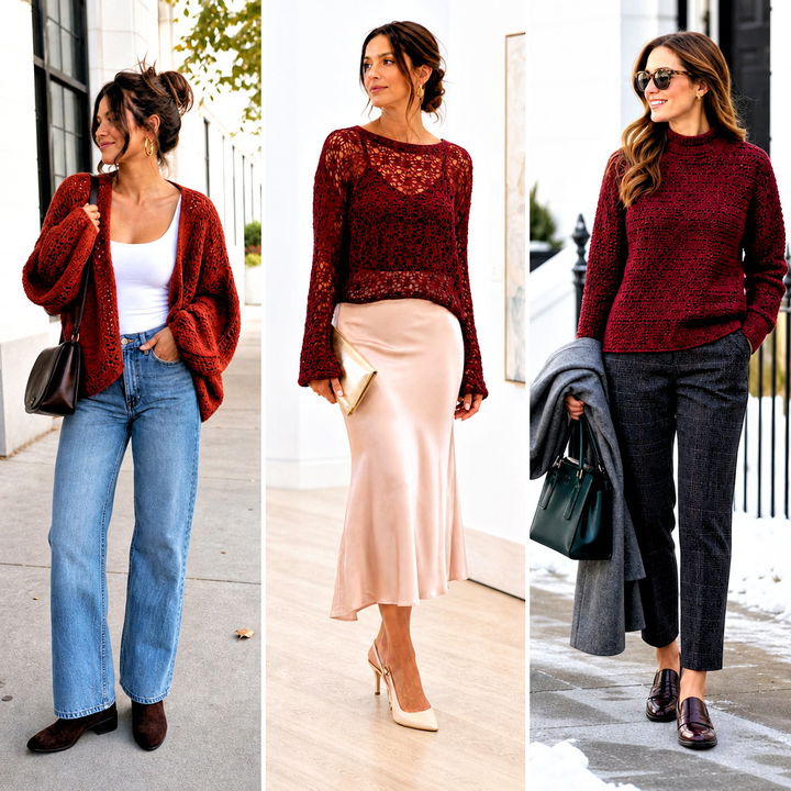 15 Rustic Red Crochet Sweater Outfit Ideas for Cozy Fall