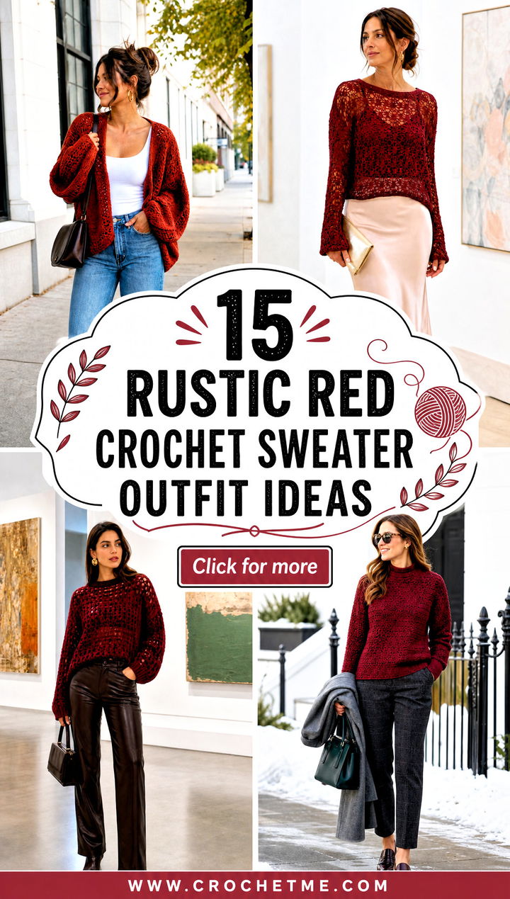15 rustic red crochet sweater outfit ideas - 15 rustic red crochet sweater outfit ideas