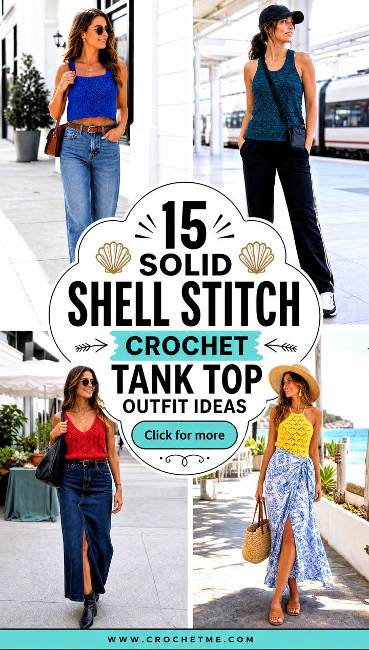 15 solid shell stitch crochet tank top outfit ideas - 15 solid shell stitch crochet tank top outfit ideas