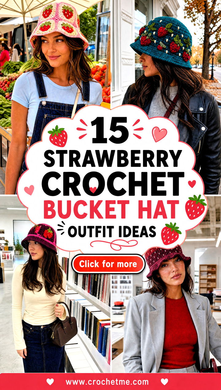 15 strawberry crochet bucket hat outfit ideas - 15 strawberry crochet bucket hat outfit ideas