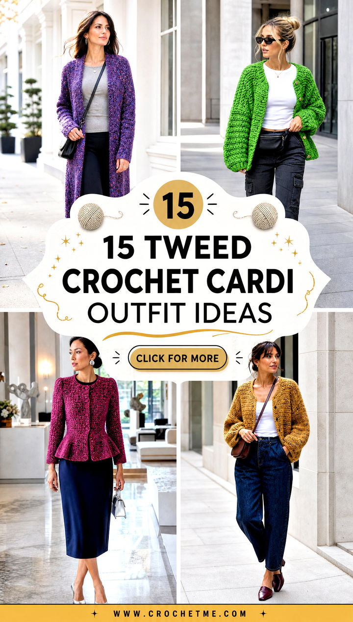 15 tweed crochet cardi outfit ideas - 15 tweed crochet cardi outfit ideas