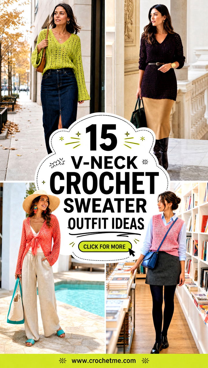 15 v-neck crochet sweater outfit ideas - 15 v-neck crochet sweater outfit ideas