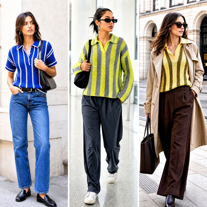 15 Vertical Stripe Crochet Sweater Polo Outfit Ideas to Try