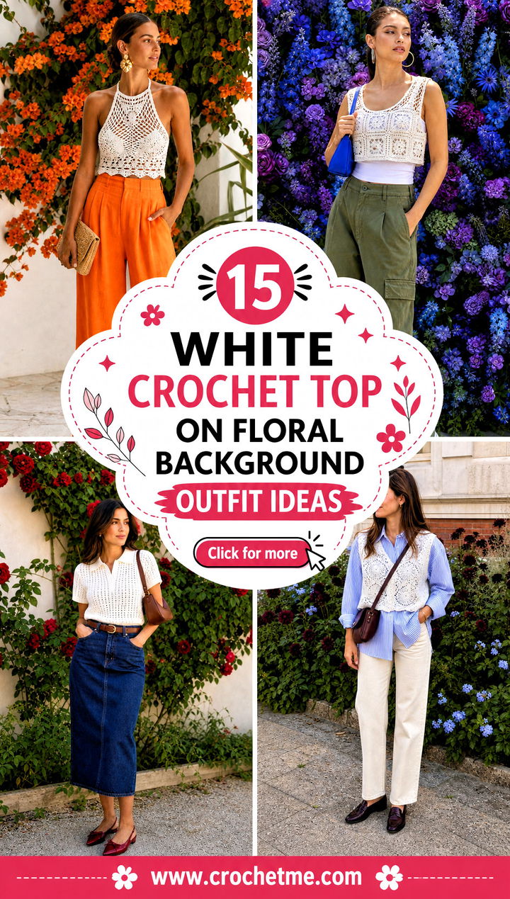15 white crochet top on floral background outfit ideas - 15 white crochet top on floral background outfit ideas