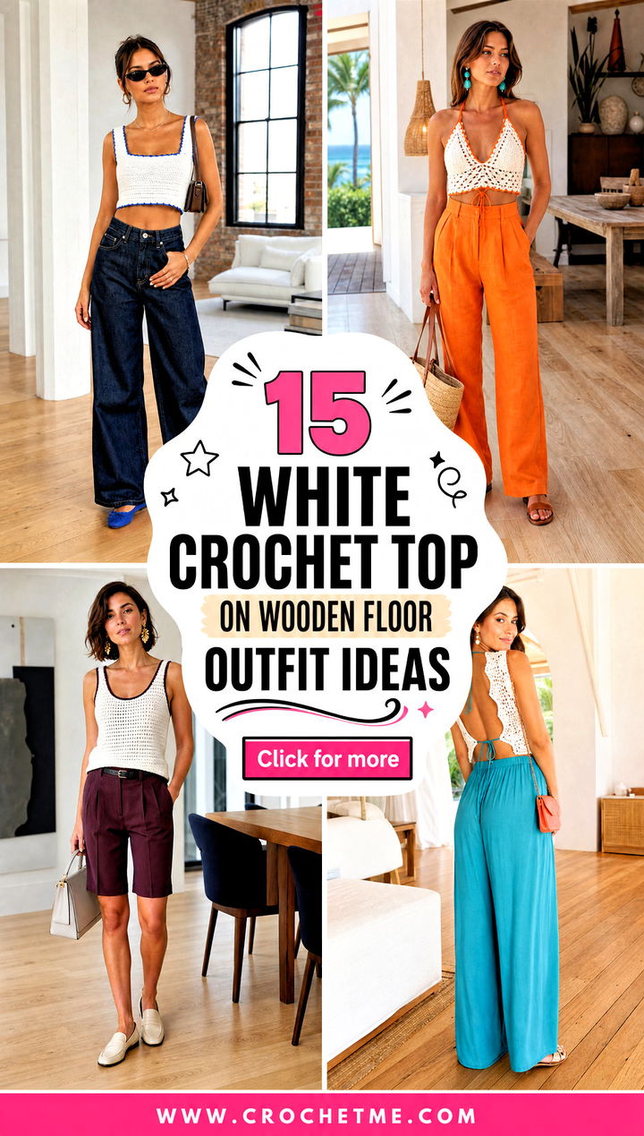 15 white crochet top on wooden floor outfit ideas - 15 white crochet top on wooden floor outfit ideas