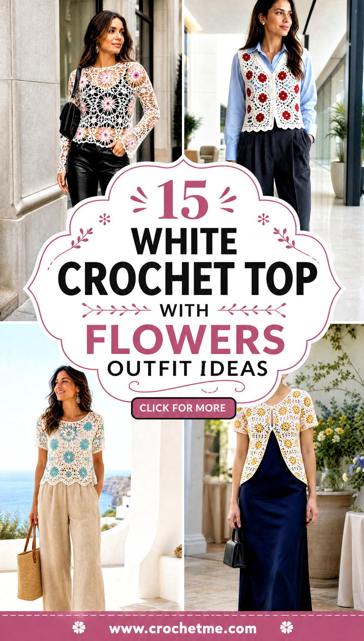 15 white crochet top with flowers outfit ideas - 15 white crochet top with flowers outfit ideas