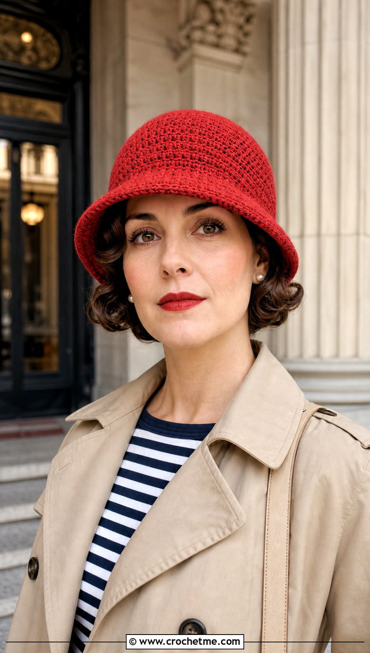 s Crochet Chemo Cloche With Trench Coat - 30 crochet chemo hat outfit ideas
