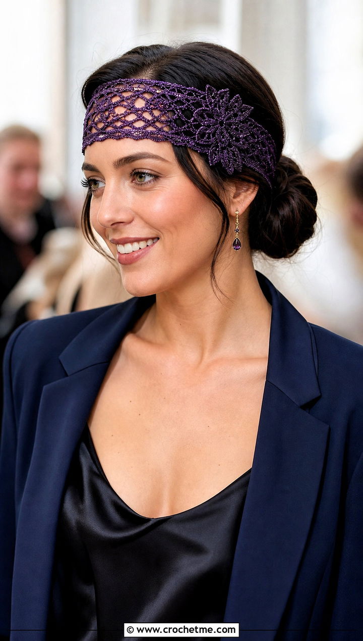 s Crochet Lace Headband With Modern Evening Suit - 30 crochet lace headband outfit ideas