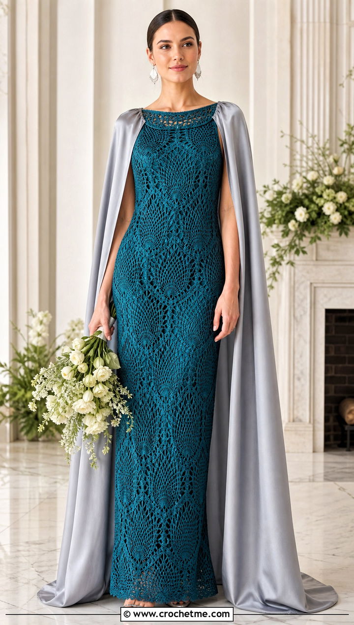 s Pineapple Lace Crochet Wedding Dress With Satin Cape - 20 vintage crochet wedding dress outfit ideas