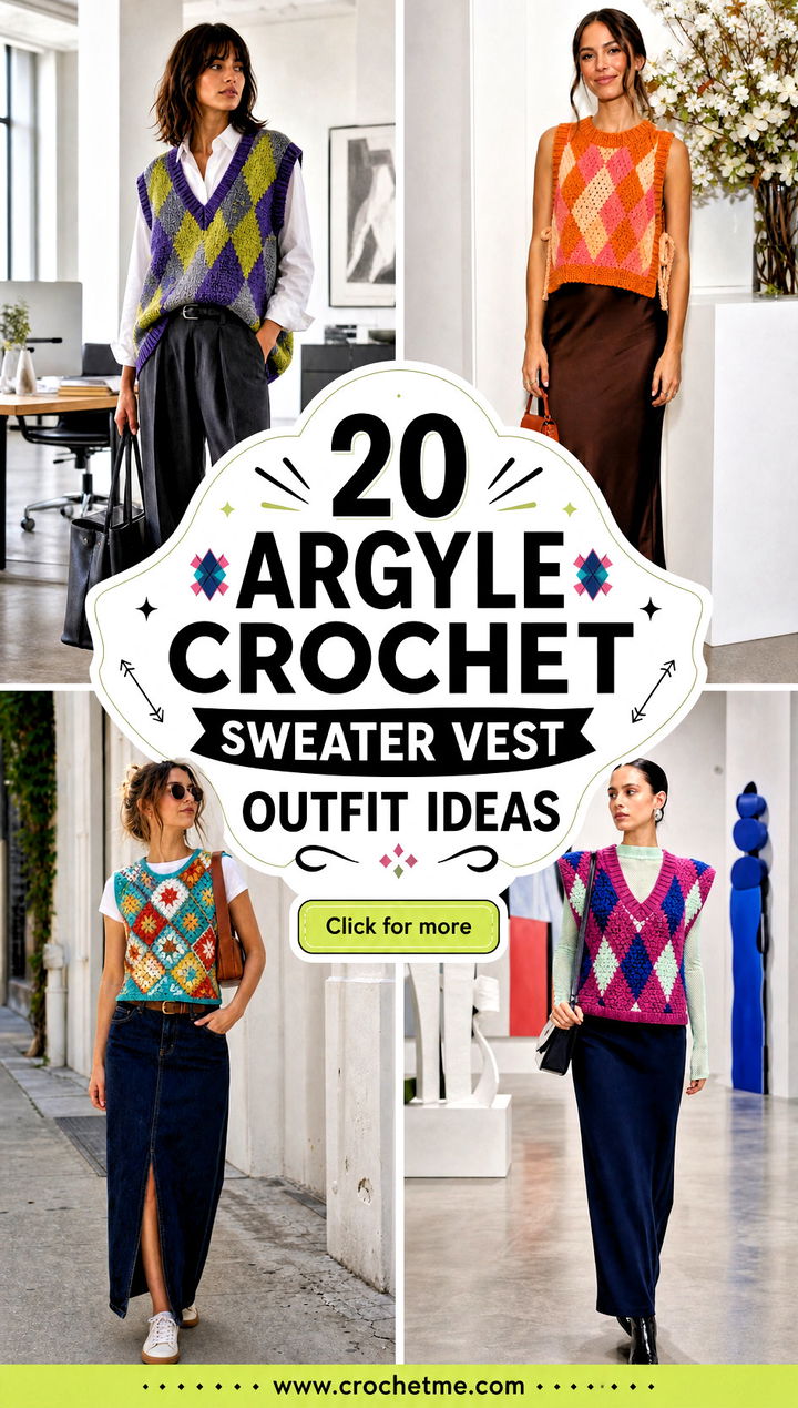 20 Argyle Crochet Sweater Vest outfit ideas - 20 Argyle Crochet Sweater Vest outfit ideas