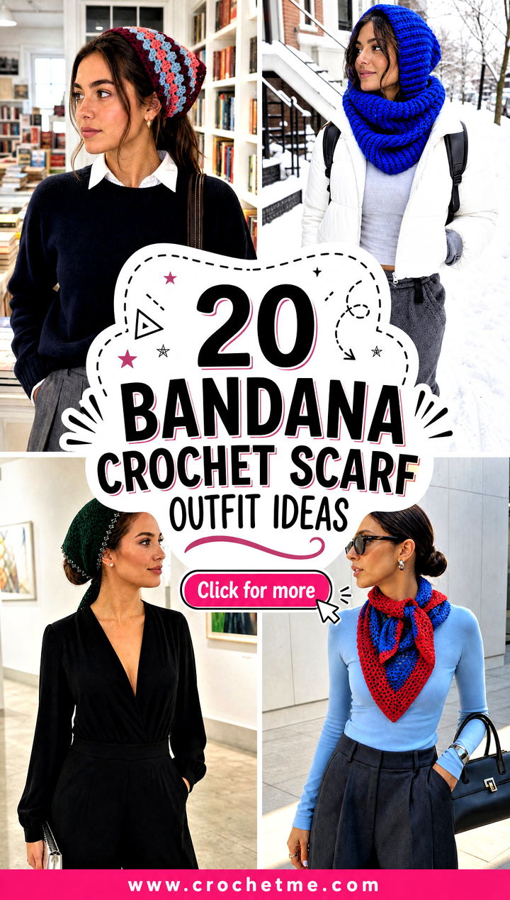 20 Bandana Crochet Scarf outfit ideas - 20 Bandana Crochet Scarf outfit ideas