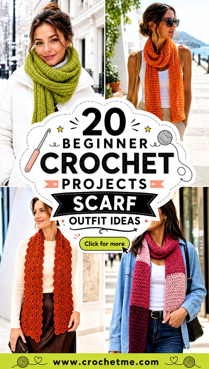 20 Beginner Crochet Projects Scarf outfit ideas - 20 Beginner Crochet Projects Scarf outfit ideas