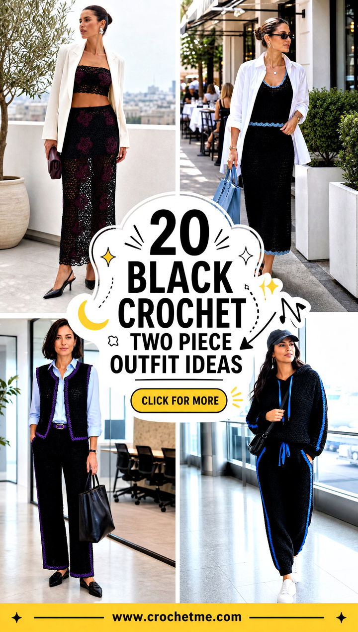20 Black Crochet Two Piece outfit ideas - 20 Black Crochet Two Piece outfit ideas