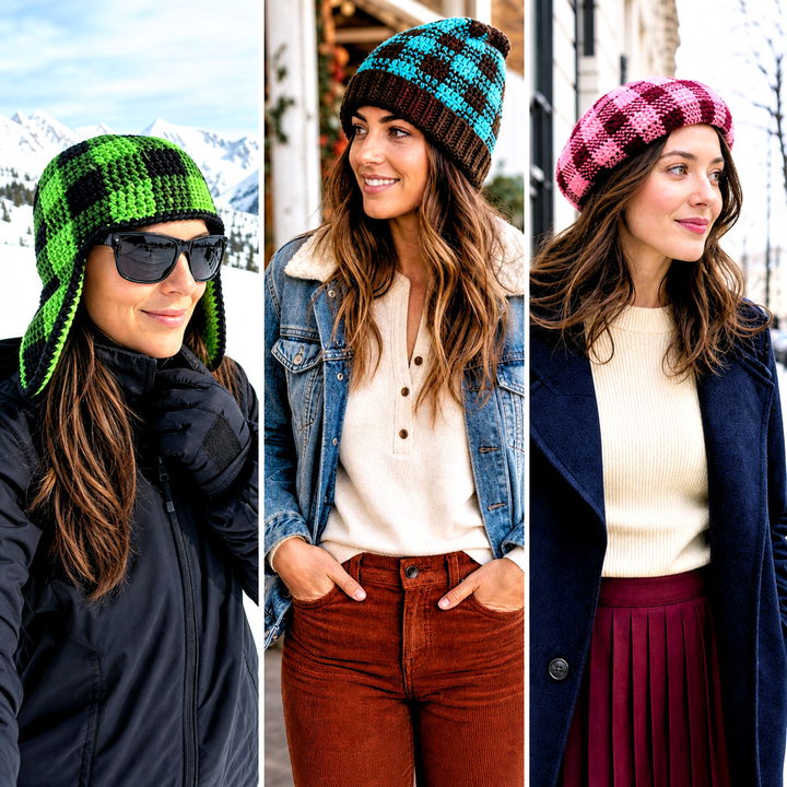20 Buffalo Plaid Crochet Hat Outfit Ideas for Winter Style