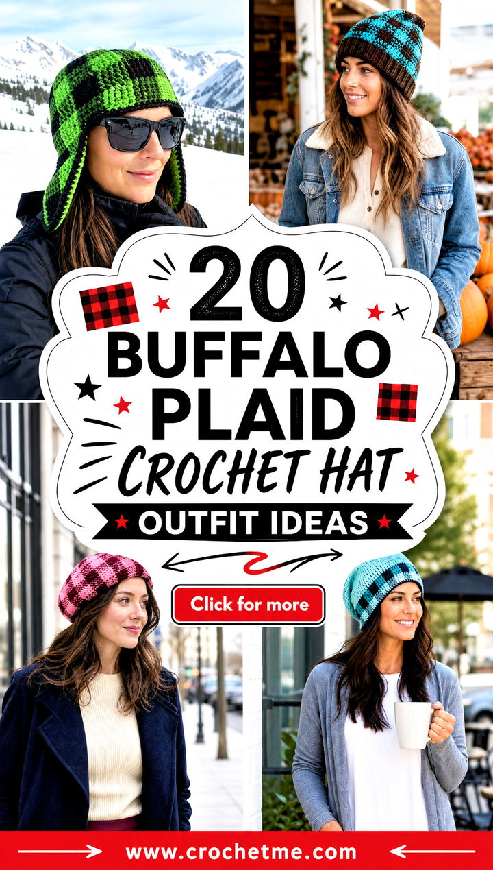 20 Buffalo Plaid Crochet Hat outfit ideas - 20 Buffalo Plaid Crochet Hat outfit ideas