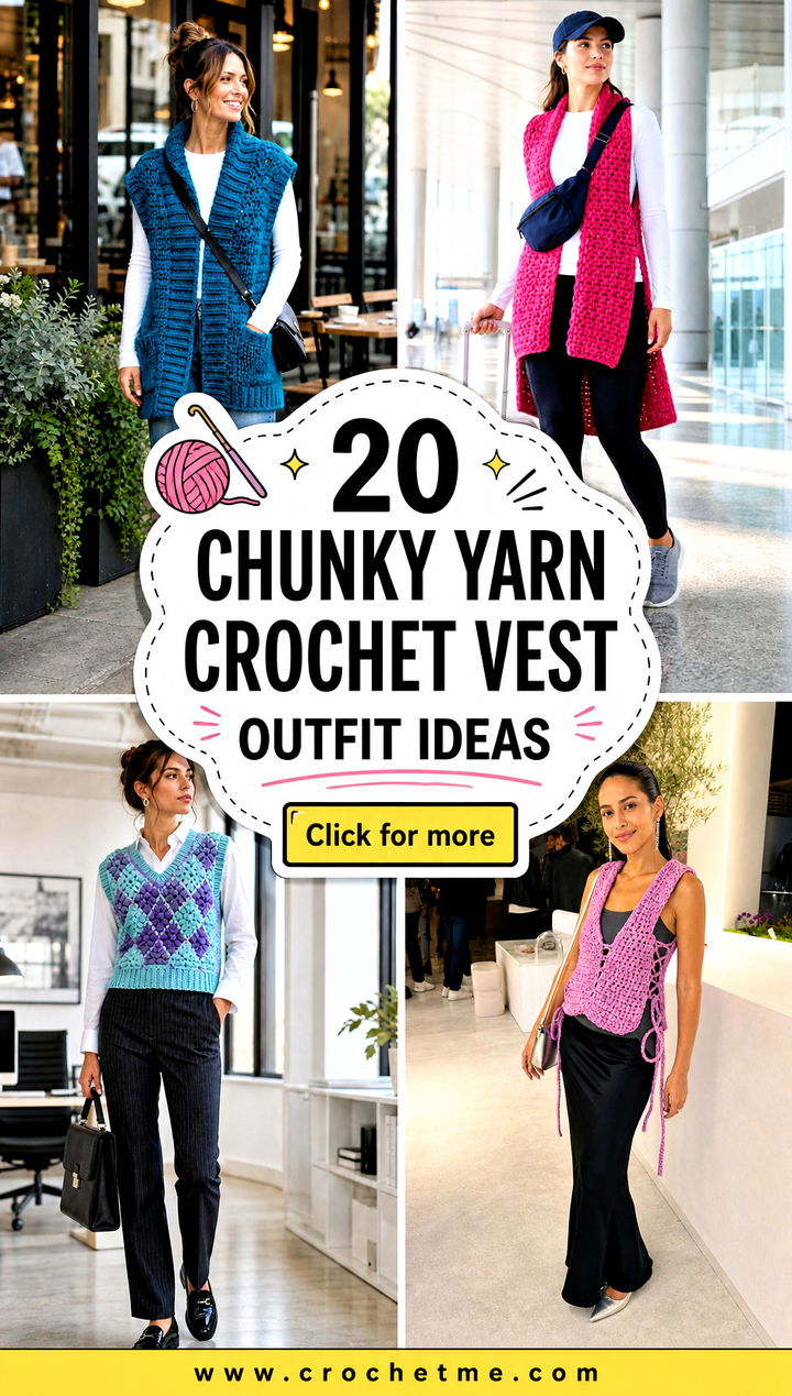 20 Chunky Yarn Crochet Vest outfit ideas - 20 Chunky Yarn Crochet Vest outfit ideas