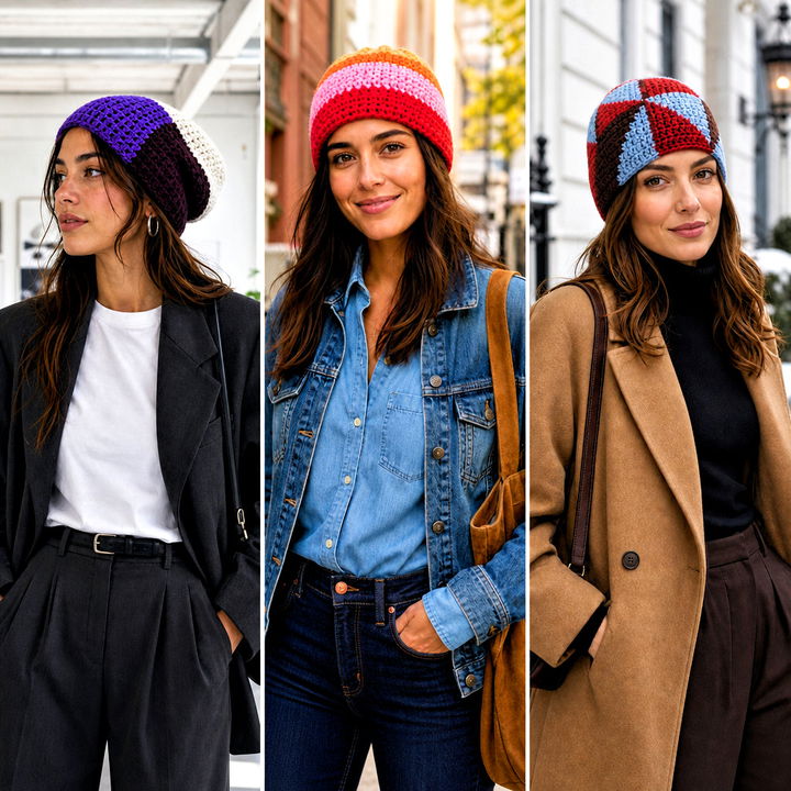20 Color Block Crochet Beanie Outfit Ideas for Bold Style