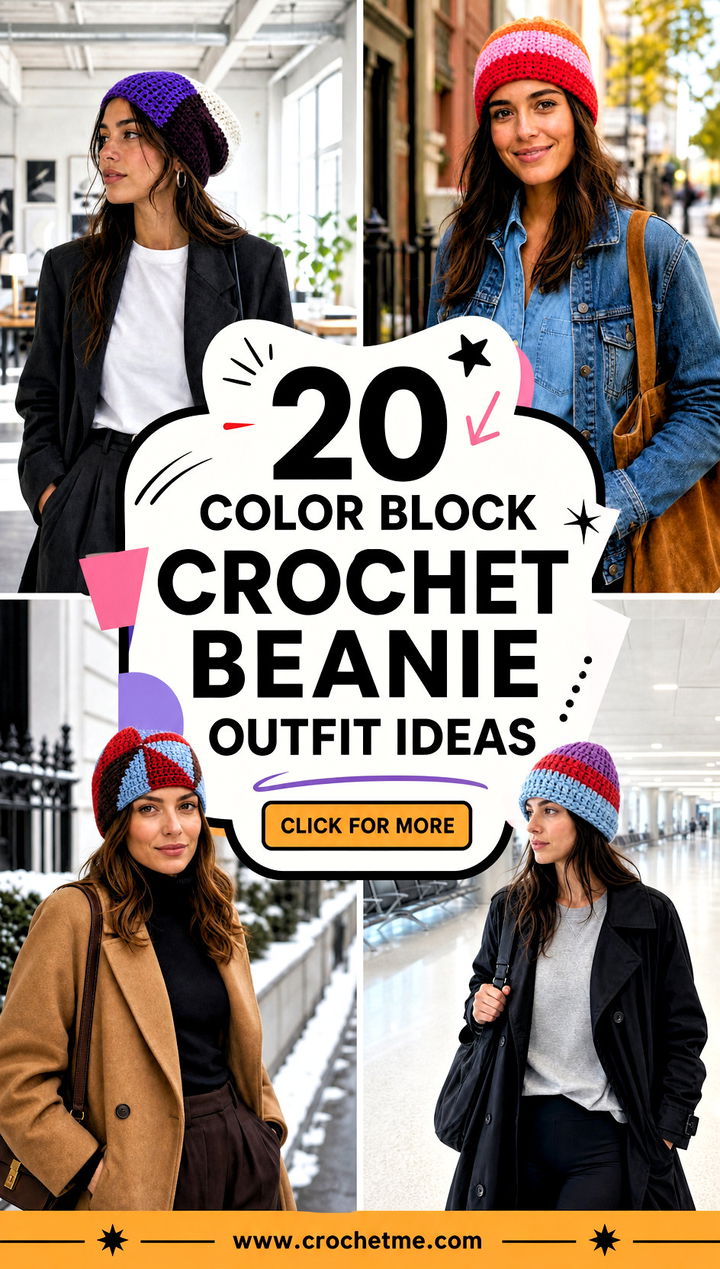 20 Color Block Crochet Beanie outfit ideas - 20 Color Block Crochet Beanie outfit ideas