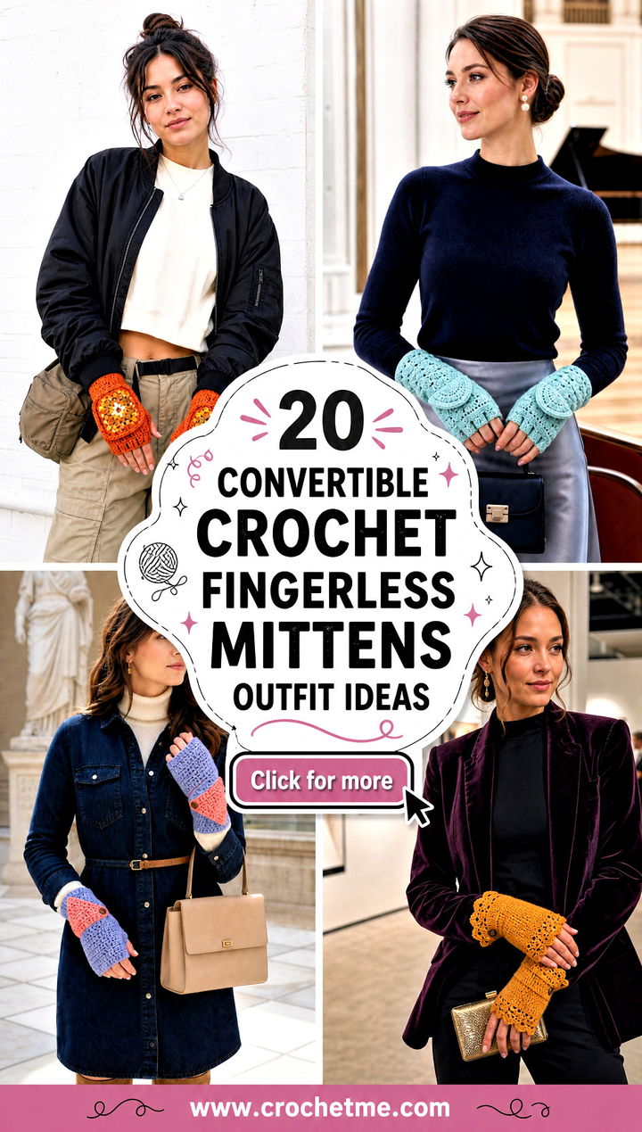 20 Convertible Crochet Fingerless Mittens outfit ideas - 20 Convertible Crochet Fingerless Mittens outfit ideas