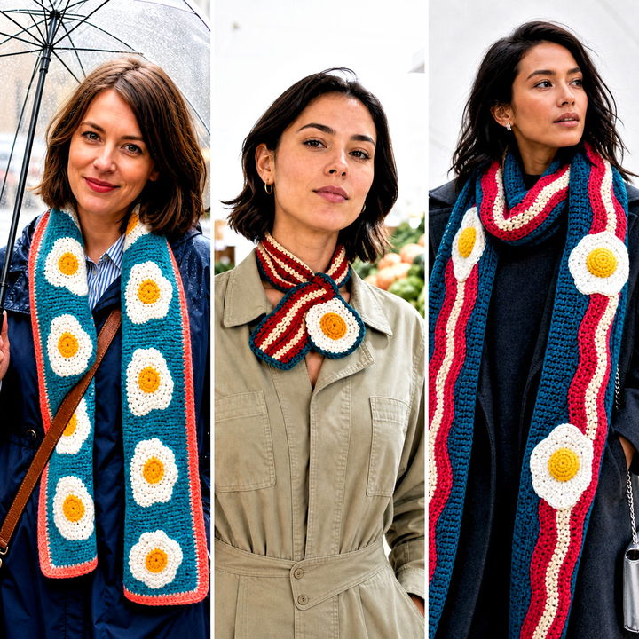 20 Crochet Bacon and Eggs Scarf Outfit Ideas for Quirky Style