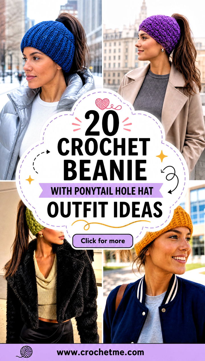 20 Crochet Beanie With Ponytail Hole Hat outfit ideas - 20 Crochet Beanie With Ponytail Hole Hat outfit ideas