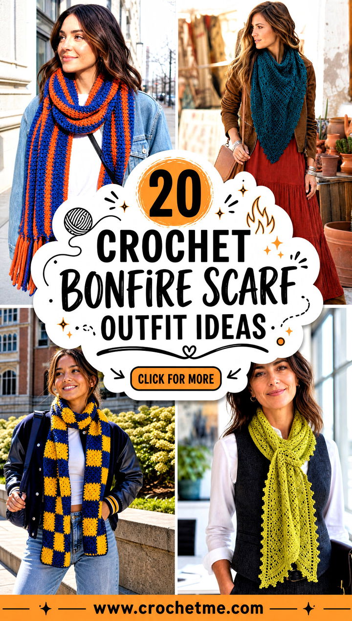 20 Crochet Bonfire Scarf outfit ideas - 20 Crochet Bonfire Scarf outfit ideas