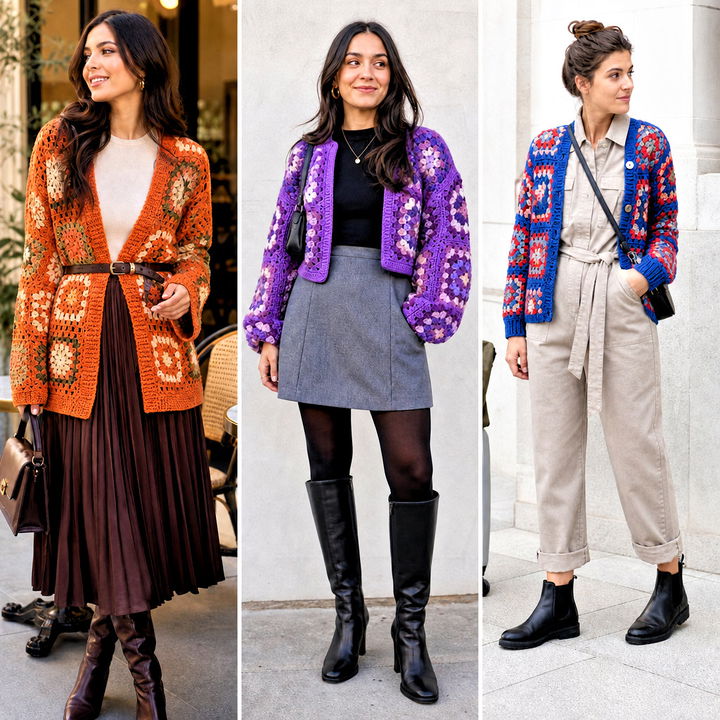 20 Crochet Fall Granny Square Cardigan Outfit Ideas to Try