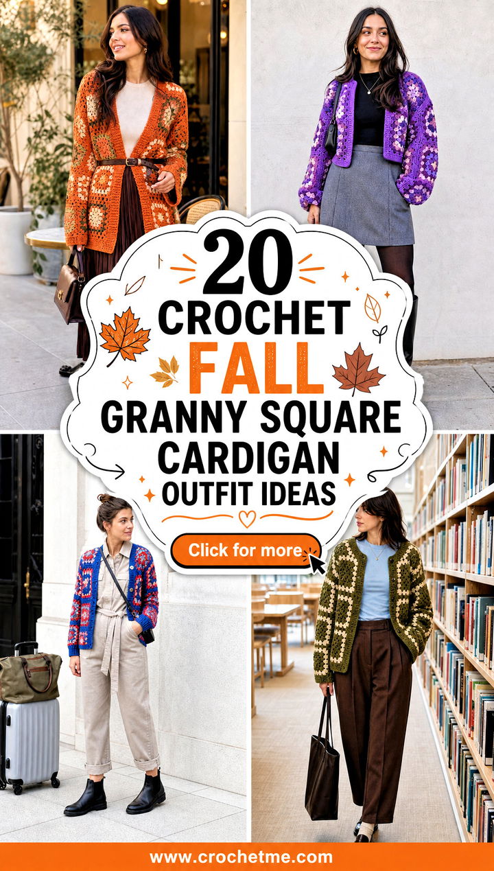 20 Crochet Fall Granny Square Cardigan outfit ideas - 20 Crochet Fall Granny Square Cardigan outfit ideas