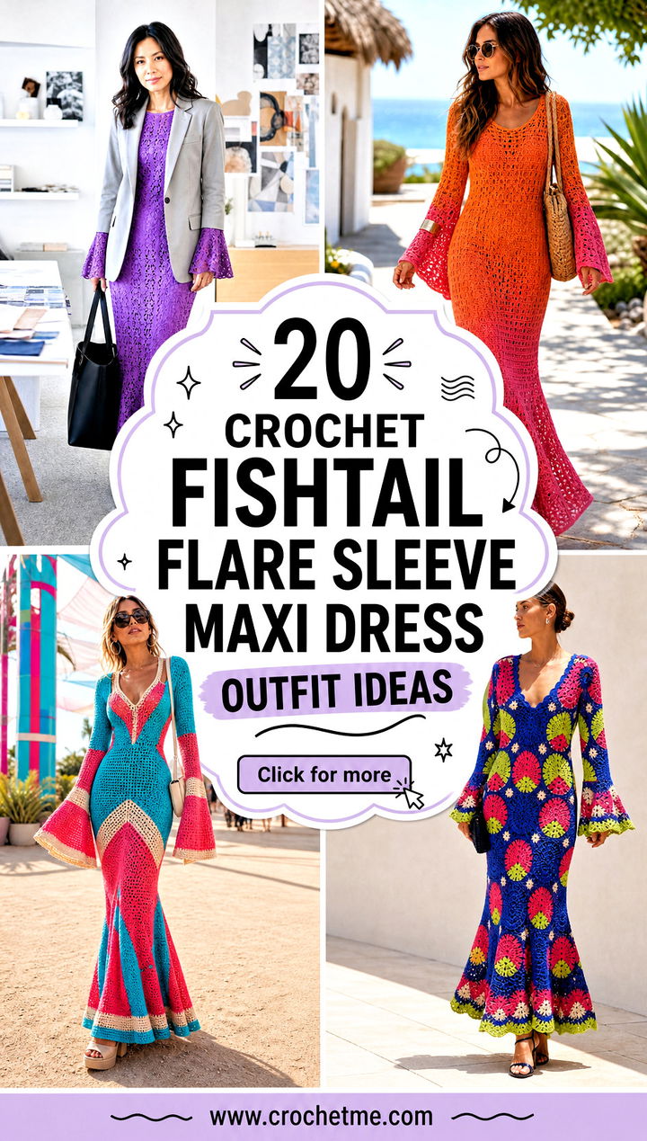20 Crochet Fishtail Flare Sleeve Maxi Dress outfit ideas - 20 Crochet Fishtail Flare Sleeve Maxi Dress outfit ideas