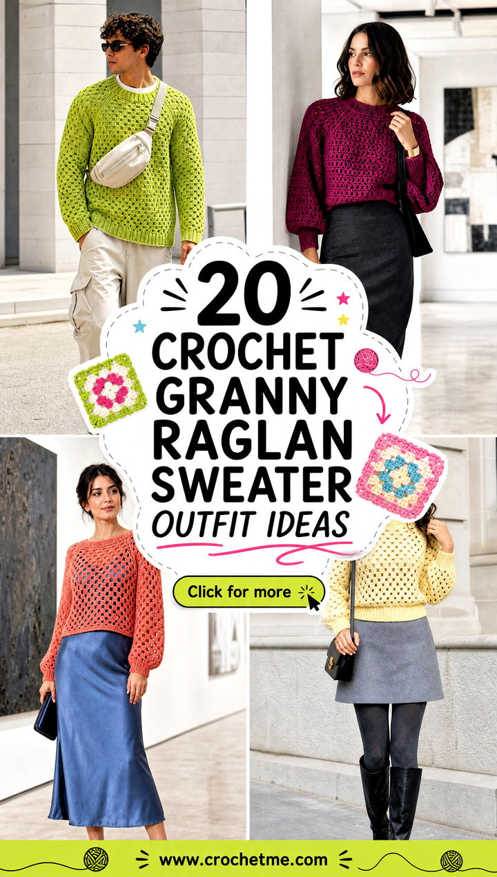 20 Crochet Granny Raglan Sweater outfit ideas - 20 Crochet Granny Raglan Sweater outfit ideas