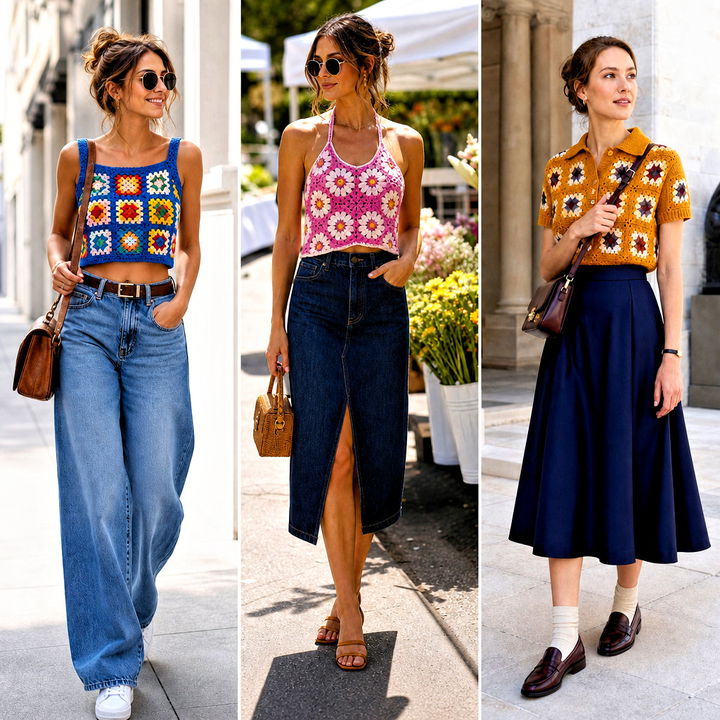20 Crochet Granny Square Tops for Women Outfit Ideas to Try