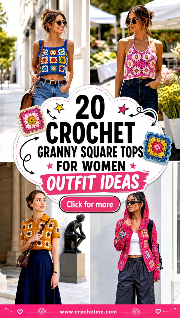 20 Crochet Granny Square Tops For Women outfit ideas - 20 Crochet Granny Square Tops For Women outfit ideas