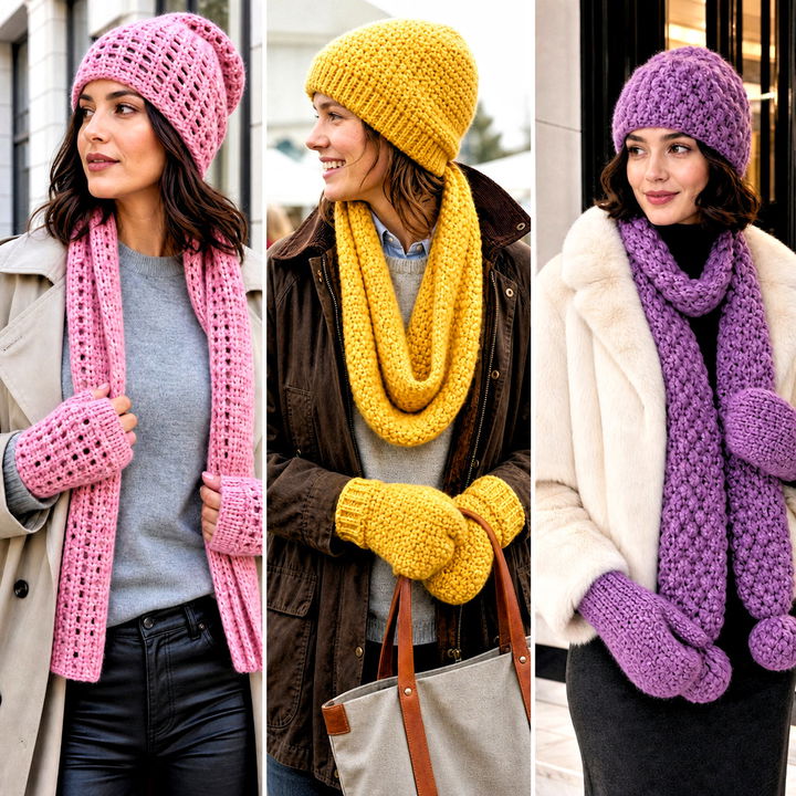 20 Crochet Hat Mittens Scarf Set Outfit Ideas for Winter