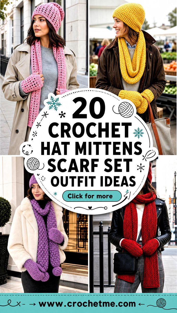 20 Crochet Hat Mittens Scarf Set outfit ideas - 20 Crochet Hat Mittens Scarf Set outfit ideas