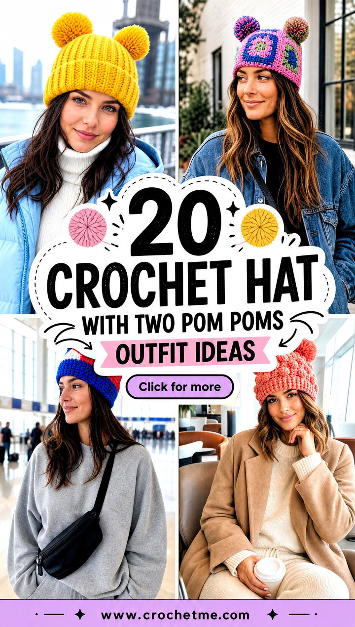 20 Crochet Hat With Two Pom Poms outfit ideas - 20 Crochet Hat With Two Pom Poms outfit ideas