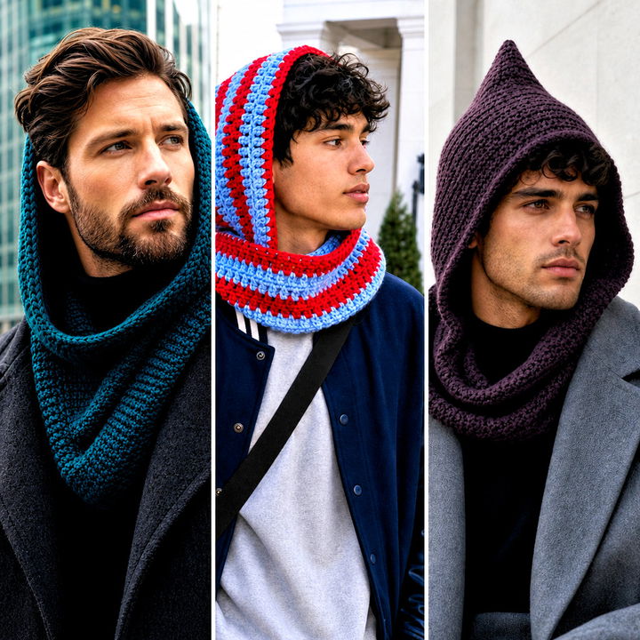 20 Crochet Hooded Scarf for Men Outfit Ideas for Winter