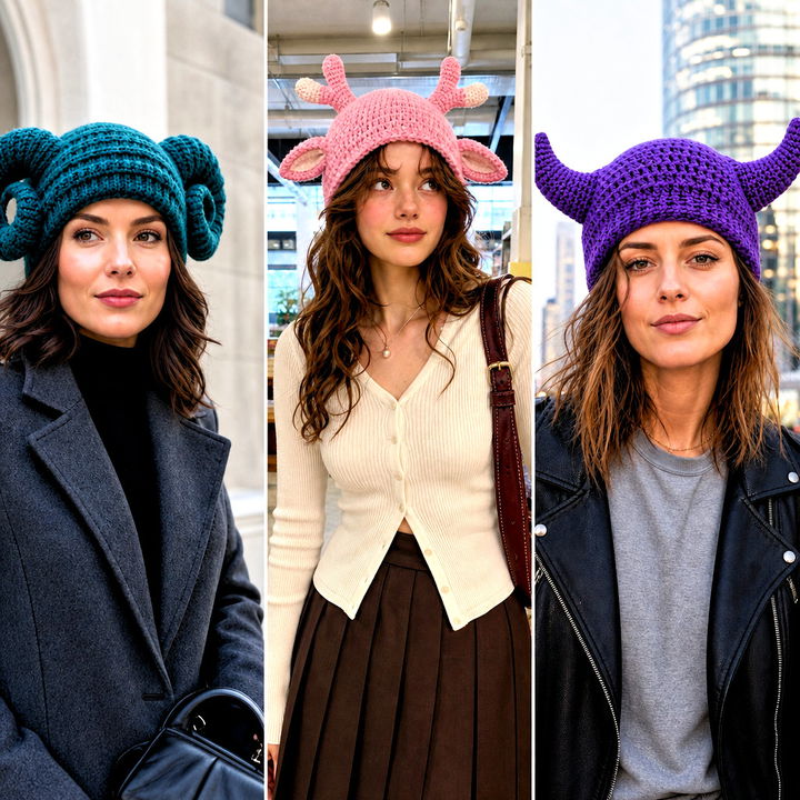 20 Crochet Horned Beanie Outfit Ideas for Bold Winter Style