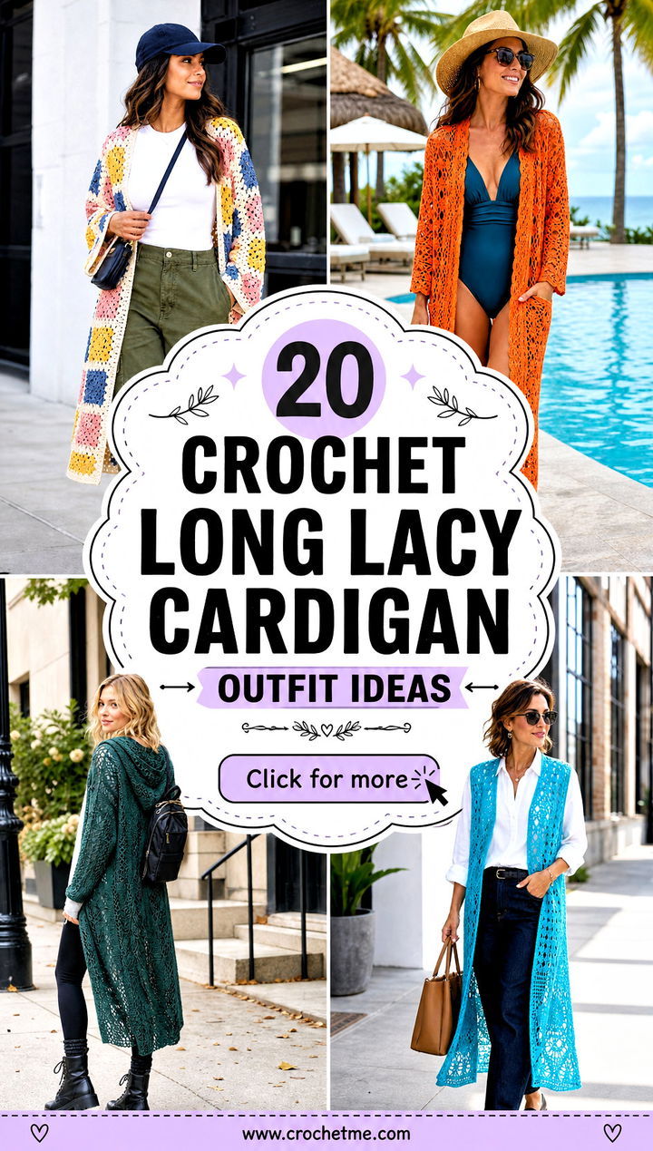 20 Crochet Long Lacy Cardigan outfit ideas - 20 Crochet Long Lacy Cardigan outfit ideas