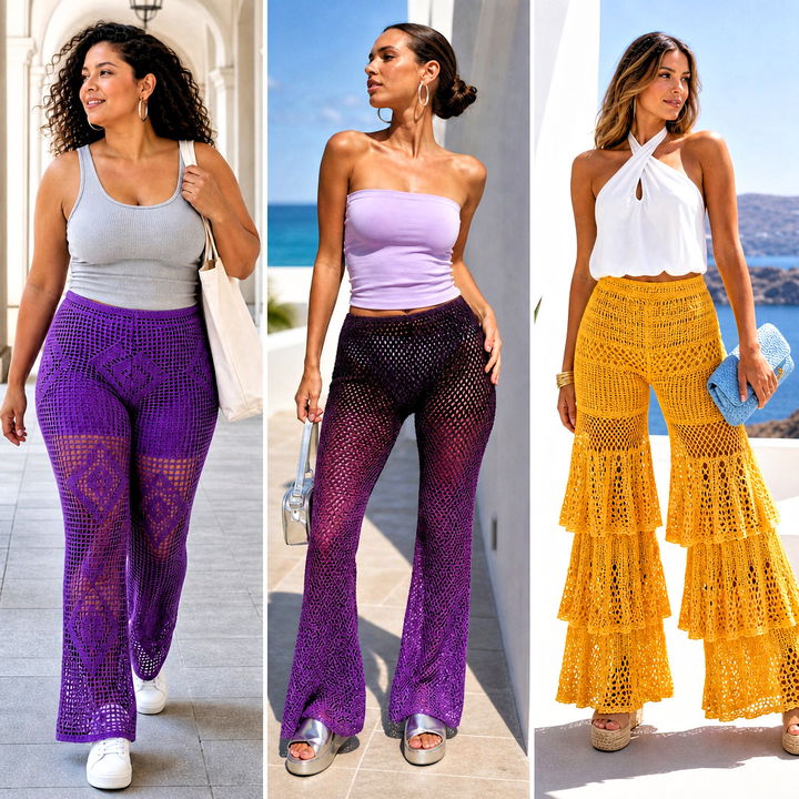 20 Crochet Mesh Flare Pants Outfit Ideas for Bold Festival Style