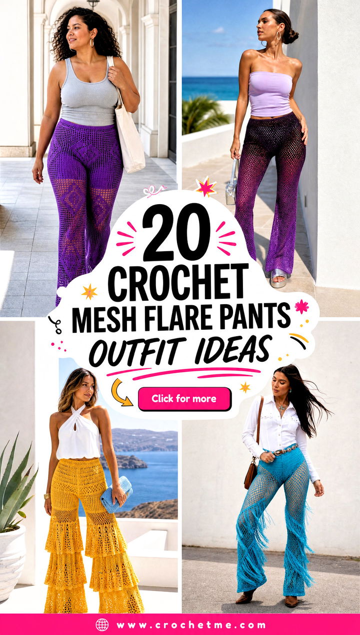 20 Crochet Mesh Flare Pants outfit ideas - 20 Crochet Mesh Flare Pants outfit ideas